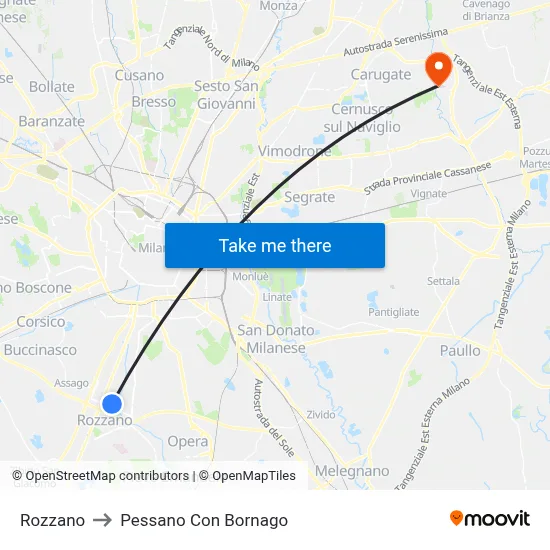 Rozzano to Pessano Con Bornago map