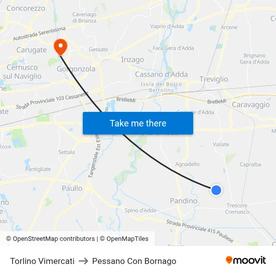 Torlino Vimercati to Pessano Con Bornago map
