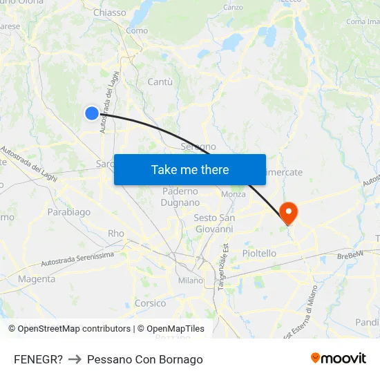 Fenegro to Pessano Con Bornago map
