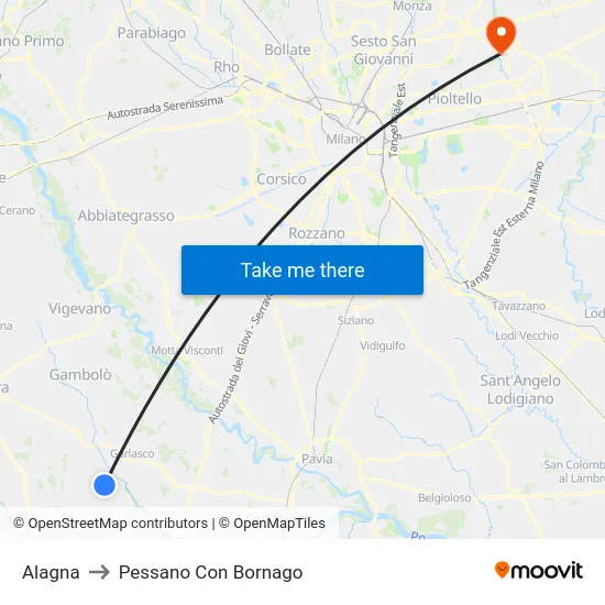 Alagna to Pessano Con Bornago map