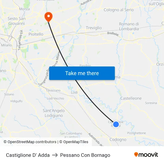Castiglione D' Adda to Pessano Con Bornago map