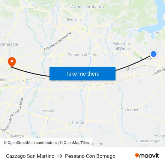 Cazzago San Martino to Pessano Con Bornago map
