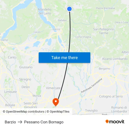 Barzio to Pessano Con Bornago map