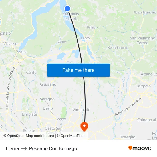 Lierna to Pessano Con Bornago map
