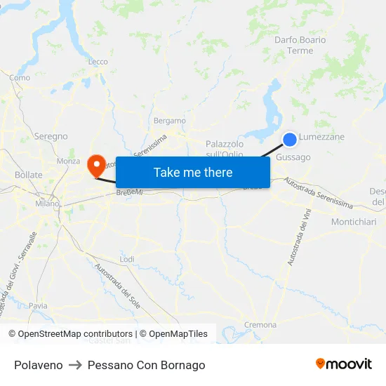 Polaveno to Pessano Con Bornago map