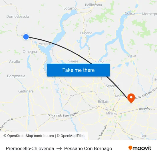 Premosello-Chiovenda to Pessano Con Bornago map