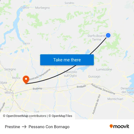 Prestine to Pessano Con Bornago map