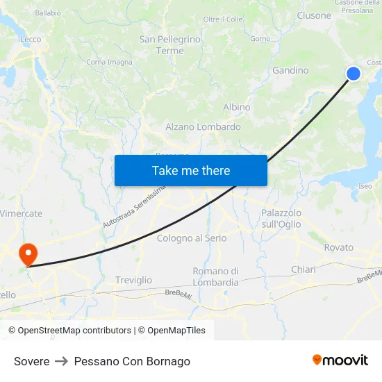 Sovere to Pessano Con Bornago map