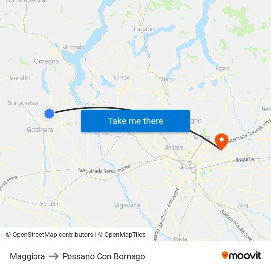 Maggiora to Pessano Con Bornago map
