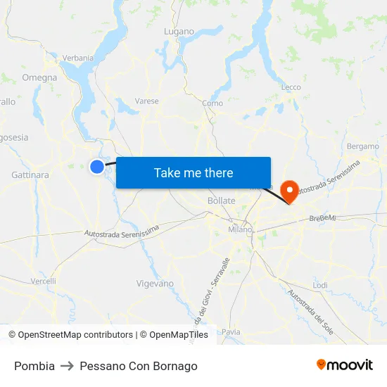 Pombia to Pessano Con Bornago map