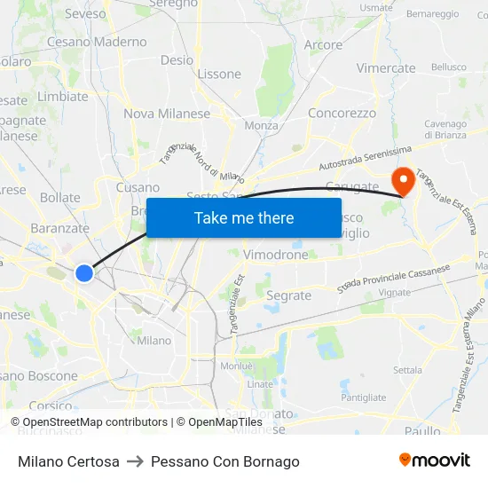 Milano Certosa to Pessano Con Bornago map