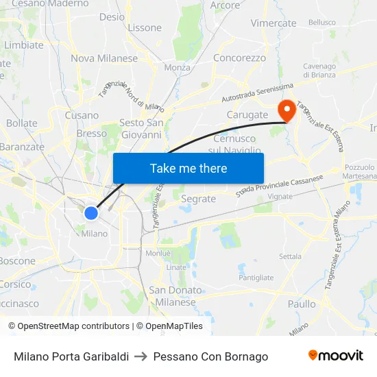 Milano Porta Garibaldi to Pessano Con Bornago map