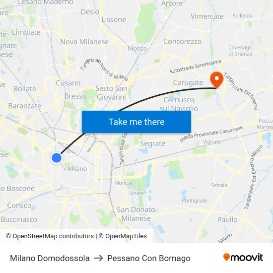 Milan Domodossola to Pessano Con Bornago map