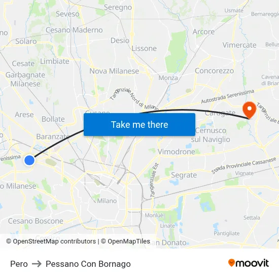 Pero to Pessano Con Bornago map
