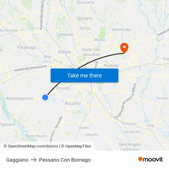 Gaggiano to Pessano Con Bornago map