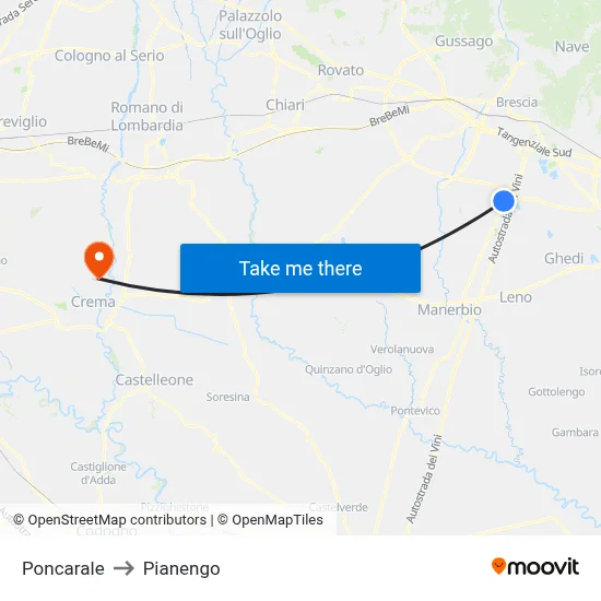 Poncarale to Pianengo map