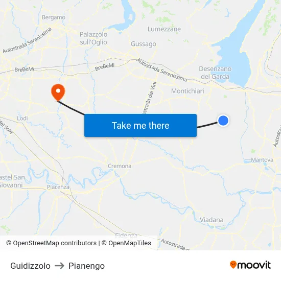 Guidizzolo to Pianengo map