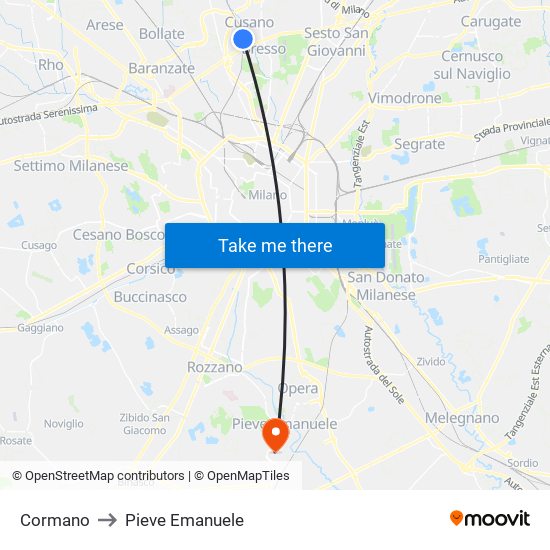 Cormano to Pieve Emanuele map