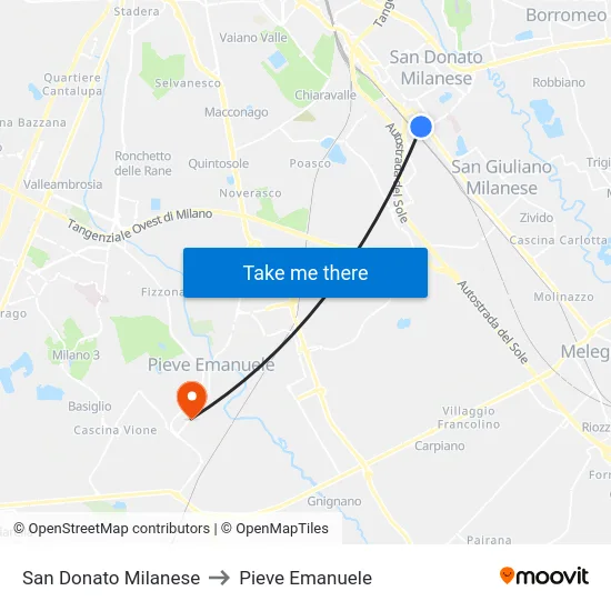 San Donato Milanese to Pieve Emanuele map