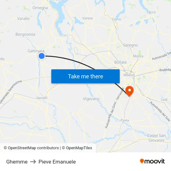 Ghemme to Pieve Emanuele map