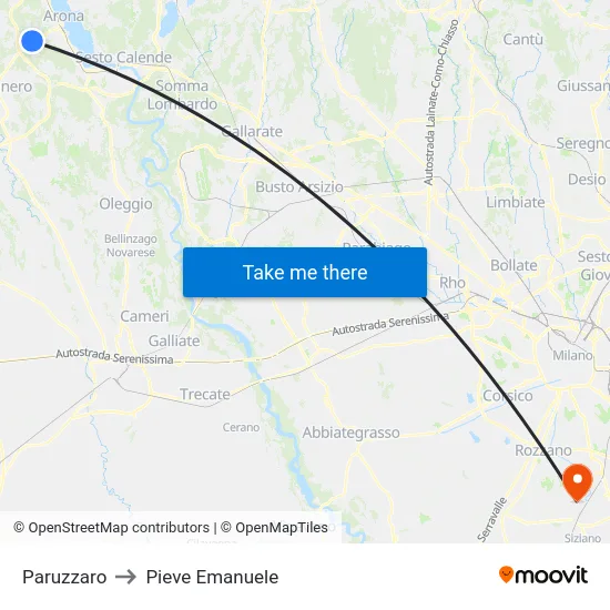 Paruzzaro to Pieve Emanuele map
