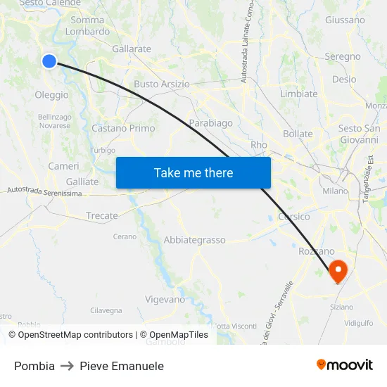 Pombia to Pieve Emanuele map