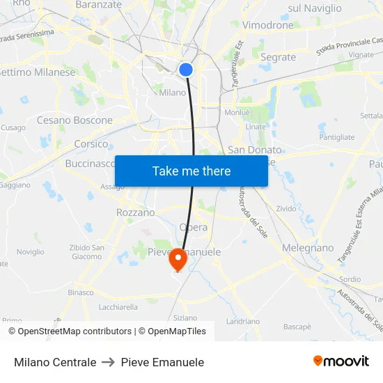 Milano Centrale to Pieve Emanuele map