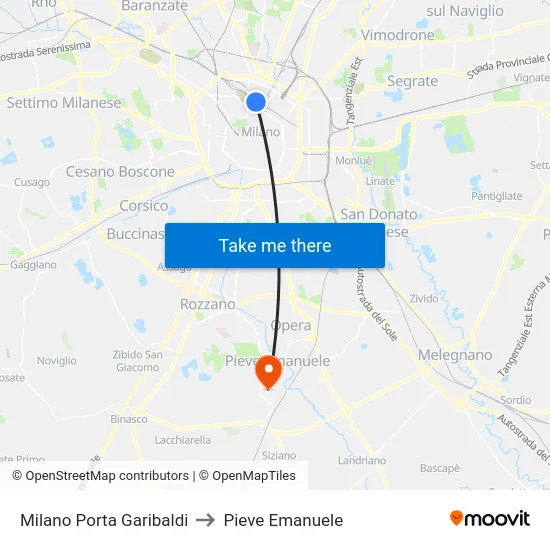 Milano Porta Garibaldi to Pieve Emanuele map