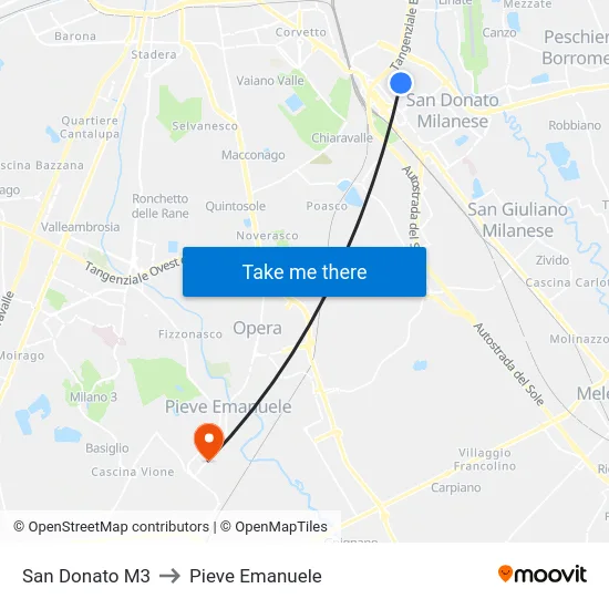 San Donato M3 to Pieve Emanuele map