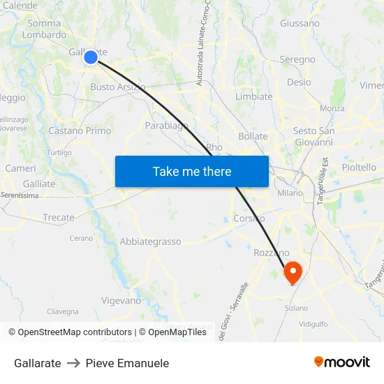 Gallarate to Pieve Emanuele map