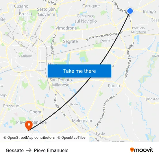 Gessate to Pieve Emanuele map
