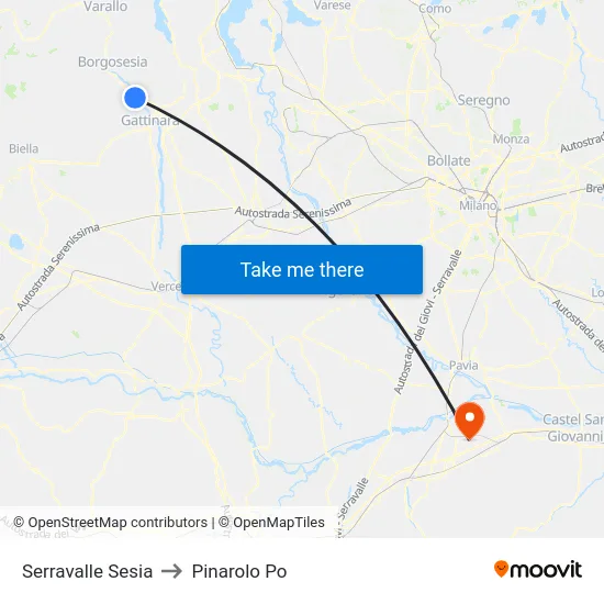 Serravalle Sesia to Pinarolo Po map