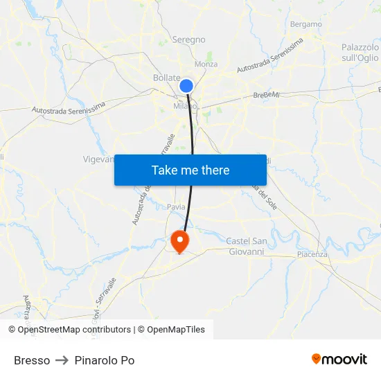 Bresso to Pinarolo Po map