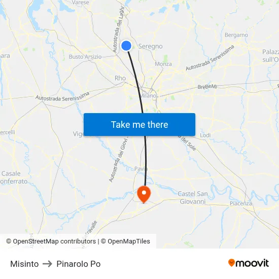 Misinto to Pinarolo Po map