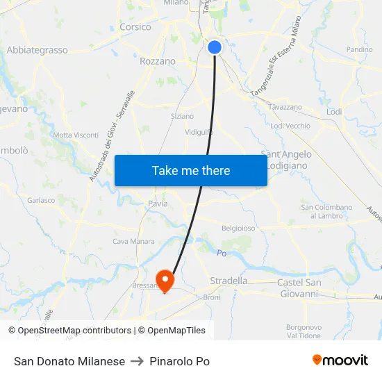 San Donato Milanese to Pinarolo Po map