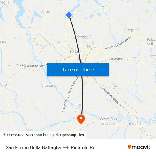 San Fermo Della Battaglia to Pinarolo Po map