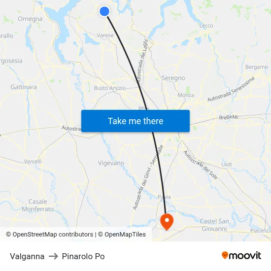 Valganna to Pinarolo Po map
