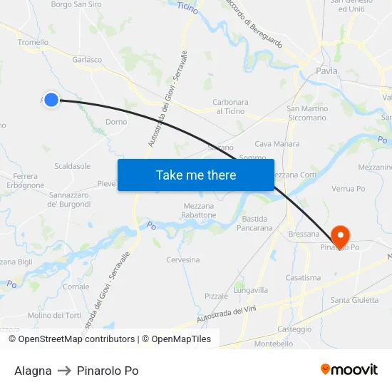 Alagna to Pinarolo Po map