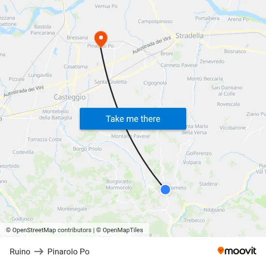 Ruino to Pinarolo Po map