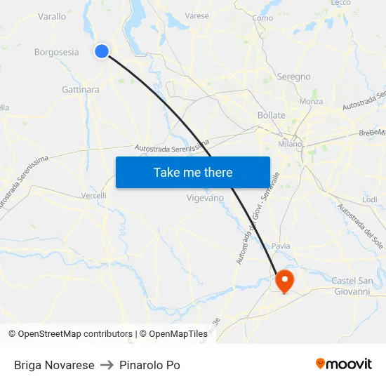 Briga Novarese to Pinarolo Po map