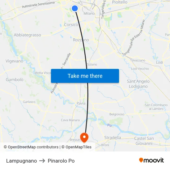 Lampugnano to Pinarolo Po map