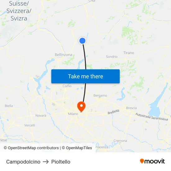 Campodolcino to Pioltello map