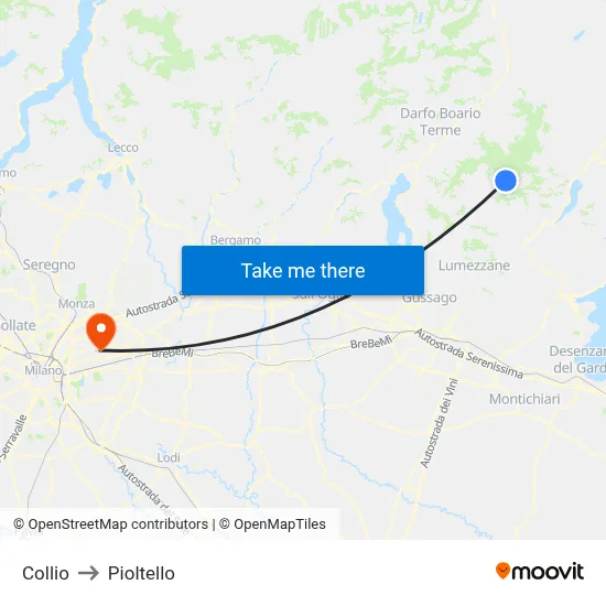 Collio to Pioltello map