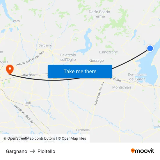 Gargnano to Pioltello map