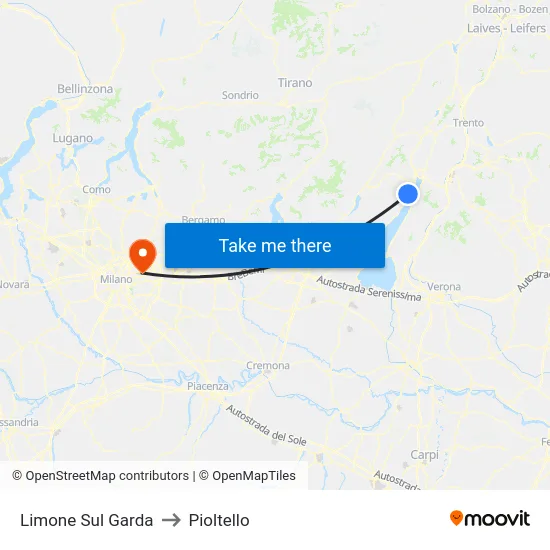 Limone Sul Garda to Pioltello map