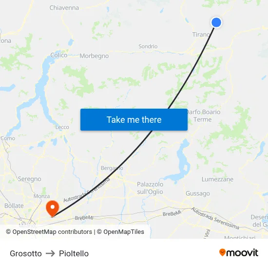 Grosotto to Pioltello map