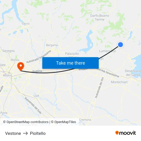 Vestone to Pioltello map