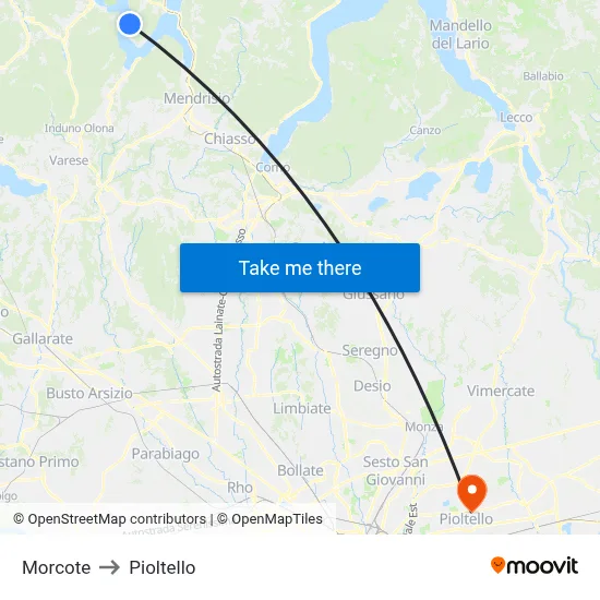 Morcote to Pioltello map
