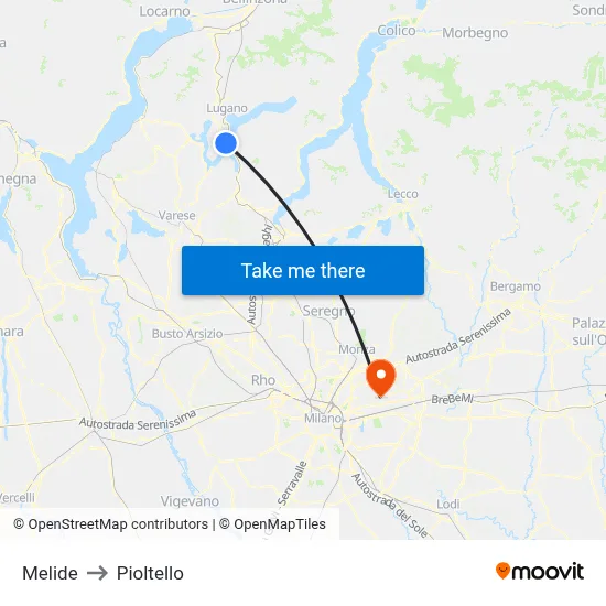 Melide to Pioltello map