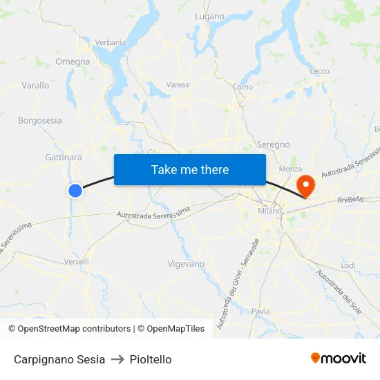 Carpignano Sesia to Pioltello map